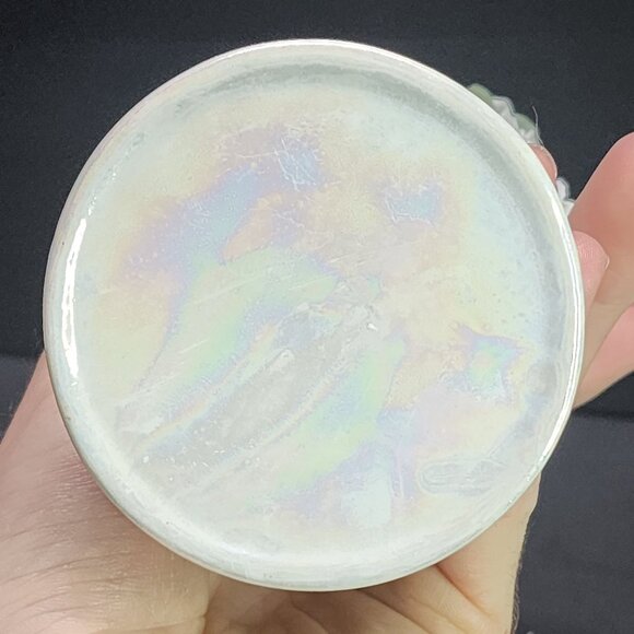 Vintage Iridescent Vase Pedestal Ceramic Glazed with Flower Applied 6'' Tall - Picture 6 of 8